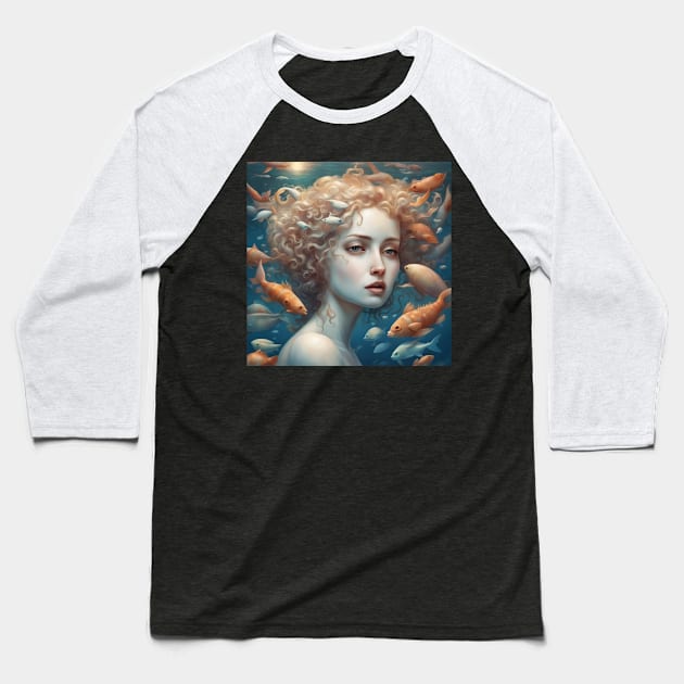 Young Woman Portrait Underwater with Sea Wildlife Baseball T-Shirt by tearbytea